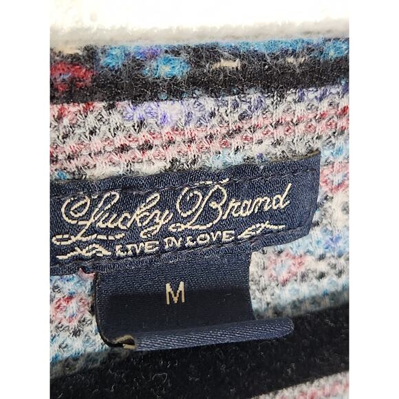 y2k Vintage Lucky Brand boho Western Paisley Stripe Thermal Long Sleeve Shirt - Picture 4 of 5